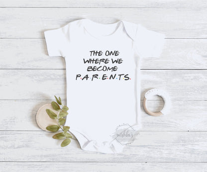 Pregnancy Announcement Onesie| Baby reveal | Pregnancy Announcement Baby Bodysuit | Custom Baby Bodysuit | Personalised Reveal Friends